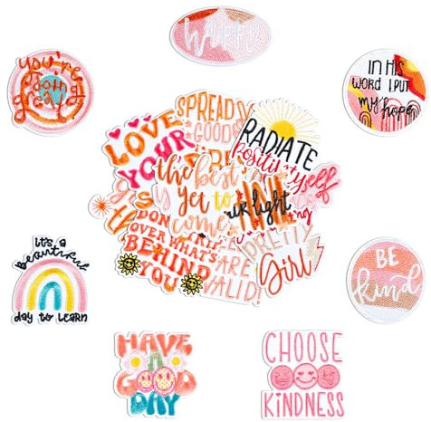 17 Pcs Embroidered Iron On Patches - Inspirational Quote Applique Patches, Boho Hippie Style Sew On Repair Patches, for Hat Badges, Backpacks, Jackets, Jeans DIY Accessories