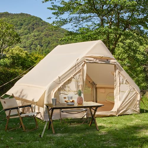 EROMMY aufblasbares Zelt mit großem Vordach, Luftzelt für 4 Personen, Schnellaufbau mit Luftpumpe, Campingzelt für Outdoor-Abenteuer(200x300x207CM)
