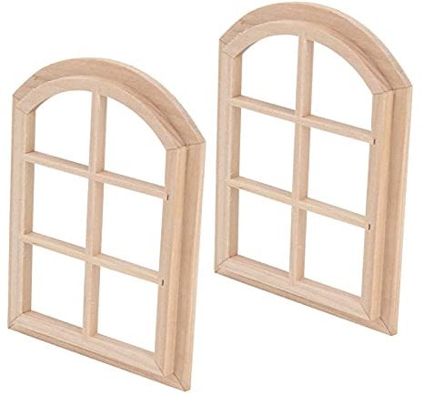 Dollhouse Windows,1: 12 Scale Doll House Furniture Miniature Dollhouse Arched Windows,Wooden Window Miniature Doll Furniture Window Arched Window Frame Model Dollhouse Accessorie