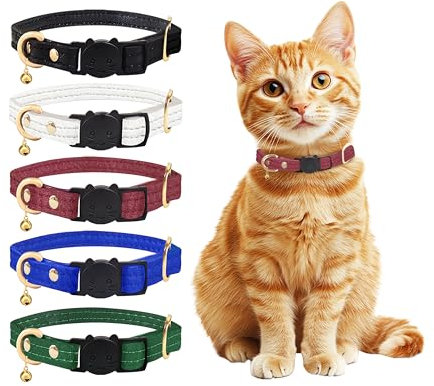 Qianruida Katzenhalsband Halsband Katze Halsbänd Kitten Katzenhalsbänder mit Sicherheitsverschluss Katze Halsband Verstellbar- Rosa