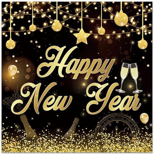 40 Stück Servietten Silvester, Happy New Year Silvester Deko 2026, Papierservietten Schwarz Gold, Tischdekoration Set 33x33cm, Perfekt für Neujahrsfeiern, Silvesterpartys, Geburtstagsdeko