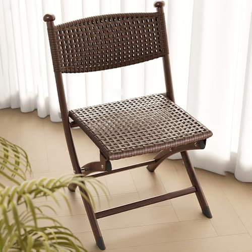 YCBTPS Rattan-Optik Klappstühle, Esszimmerstühle Mit Rückenlehne, Balkonstühle rutschfest, Retrositz 33cm 40cm 45cm CampingStuhl Für Innen Außenbereich(Brown,45cm)