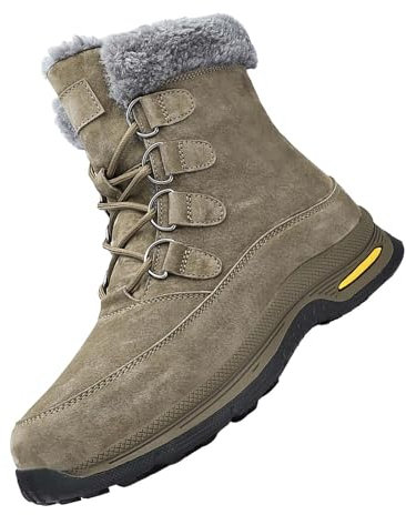 TDEOK Stivali da neve da uomo, stivali da neve alti, alla moda, casual, traspiranti, piatti, imbottiti, caldi, per l'inverno Zig, beige., 38 EU