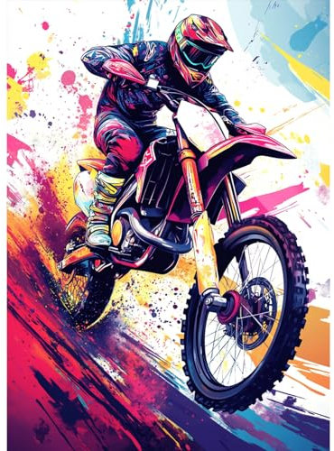 MAXBYE 5D Motocycliste Diamond Art, Racing Bike Peinture Diamant Painting Kit pour Adulte Débutant, Broderie Diamant Set, Production Mosaïque, DIY Peinture Diamant pour Murale Décoration 30x40cm