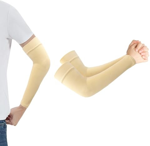 zavehony Manchette Anti Uv,Manchon De Compression,Manchon Velo,Manchon Tatouage,Soleil Bras Manches,Beige 1 Paire