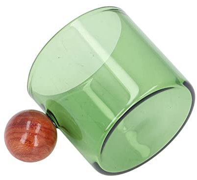 Akozon Taza de café Taza de café de Vidrio de Estilo Simple y Vintage Multiusos Resistente Al Calor con Bola de Madera para café Cerveza Té ámbar Accesorios Profesionales para Uso (GREEN)