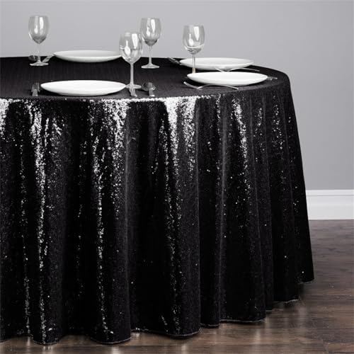 Highdi Tischdecke Pailletten Stoff, Tischdecke Rund Abwaschbar Outdoor für Party Hochzeiten Hotels Bankette und Feiertage Dekoration (80cm,Schwarz)