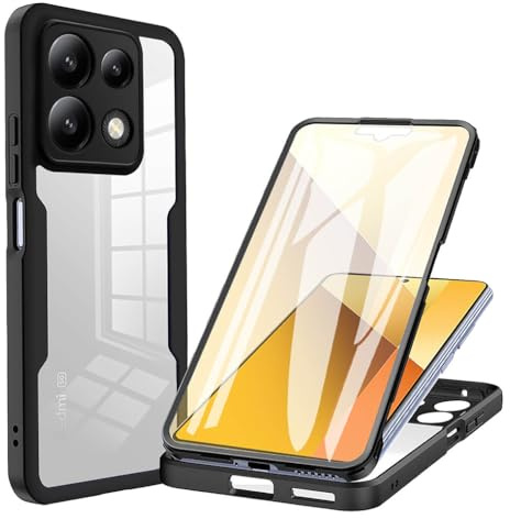 SEAHAI Clear Case for Xiaomi Redmi Note 13 4G, with Built-in Screen Protector 360° Full Body Rugged Armor Heavy Duty Shockproof Silicone TPU Bumper Trasparent Cover. Black