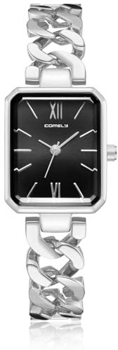 CIVO Damen Uhr Edelstahl Silber: Rechteckig Analog Damenuhr - Wasserdicht Quartz Armbanduhr für Frauen