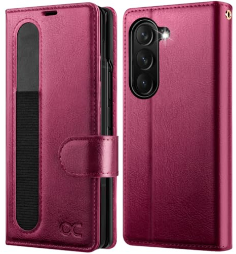 OCASE for Samsung Galaxy Z Fold 7 5G Case, PU Leather Wallet, Burgundy | Magnetic Flip Folio Cover with RFID Blocking, Card Holders, Kickstand & Wrist Strap for Galaxy Z Fold7 2025