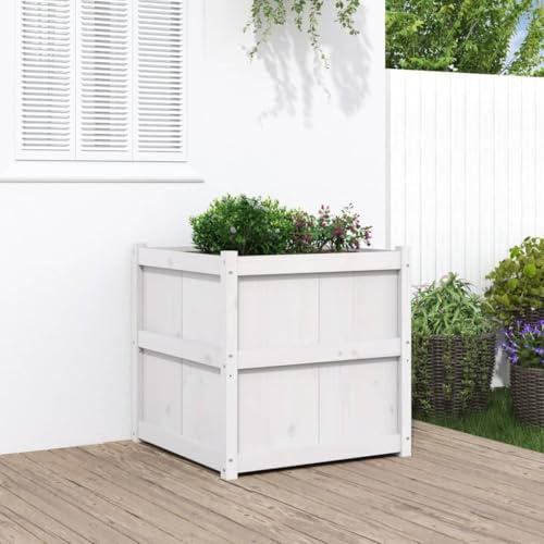 Festnight Jardinière Bois Extérieur Jardinieres Exterieur Bac a Fleur Bois Jardinière en Bois pour Pots de Fleurs Jardin terrasse-Blanc-70 x 70 x 70 cm
