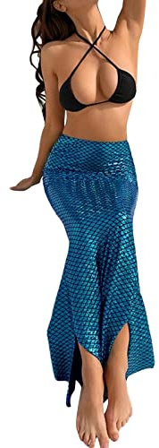 Qtinghua Costume de sirène pour femmes – Robe moulante taille haute en queue de poisson pour cosplay, bal masqué, jeu de rôle (B bleu, taille XL)