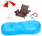 MOLUCKFU 1Satz Miniatur Swimming Pool Modell mit Strandstuhl Schwimmring für Puppenhaus Sommer Dekoration Zubehör für Kreative Spielszenen