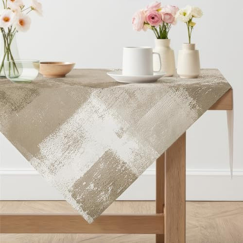 Arwllzz Tischdecke Modern Abwaschbare Beige 85x85 cm Kurz Tischdecken Leinen Mittelläufer Kunst Gemälde Tisch Deko Landhausstil Mitteldecke Tischdekoration für Herbst Party Outdoor