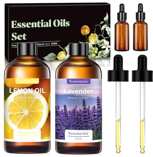 2x100ml Essential Oils Gift Set, Pure Lemon Oil+Lavender Oil for Diffusers | Aromatherapy Fragrance Oils Gift Set for DIY, Candle Making, SPA-Gifts for Women, Christmas, Birthday