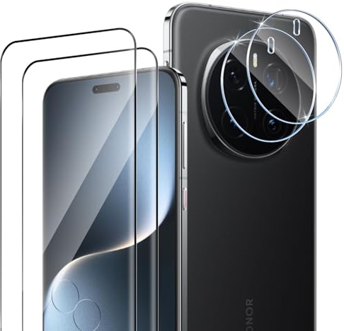 HidWee Schutzfolie kompatibel mit Honor Magic 7 Pro 5G für Panzerglas, 2 Stück 3D Schutzglas & 2 Stück Kamera Schutzfolie, 9H Härte HD Displayschutz, Anti-Kratzer Anti-Bläschen Panzer Schutz Glas