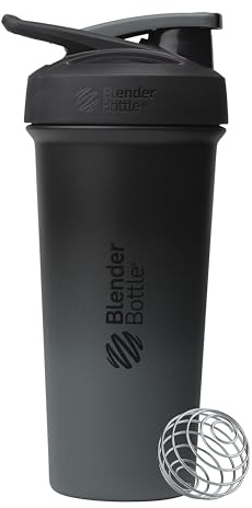 BlenderBottle Sport Sleek Shaker Cup Insulated Stainless Steel Water Bottle with Wire Whisk, 25-Ounce, Smokestack (Black/Grey)