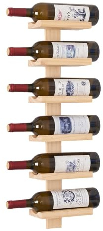 Bar Amigos Wine Rack Wall Mounted Vertical Wooden Wine Bottle Holder, Rustic Space-Saving Wine Storage for Kitchen, Dining Room or Home Bar Solid Pine Wood (6 Bottle)