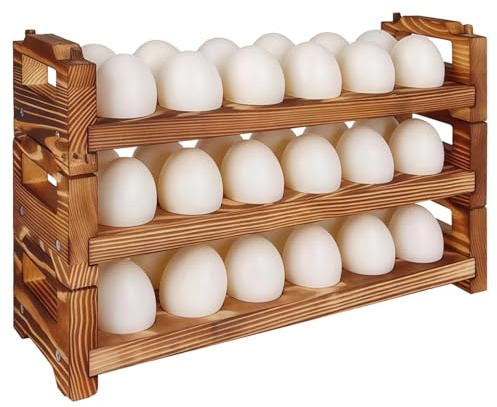 Packool Stackable Wooden Egg Holder for Countertop, Quail & Pigeon Eggs Display, Rustic Design, Stable & Long-Lasting, Space-Saving Kitchen Storage, 3 Pcs of Egg Rack for Fresh Eggs