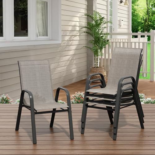 PortoAlegre Gartenstühle 4er Set – Stapelbare Textilene Gartenstühle aus Metall, Outdoor Stühle Set wetterfest & rostbeständig, Terrassenstühle 4er Set für Garten, Balkon & Terrasse