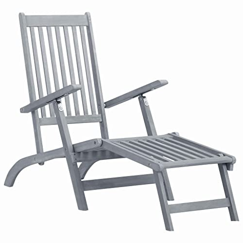 Teenpull Chaise longue en bois d'acacia pliable avec repose-pieds réglable sur 3 positions, pour terrasse, balcon, piscine, bois dur robuste, 167 x 56 x 75 cm