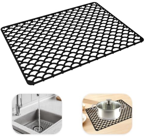 42 x 31cm Silicona Protector Fregadero con Patas de Apoyo | Alfombrilla para Fregadero Grande, Salvaplatos Fregaderos, Protector Fregaderos Cocina con Orificios, para Cubiertos, Verdura