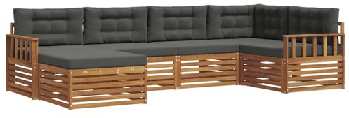 vidaXL Outdoor-Sofagarnitur mit Kissen 6 pcs Natur und Anthrazit, Moderner Outdoor-Sofa, robuster Sitzecke für Garten, bequemer Lounge für die Terrasse