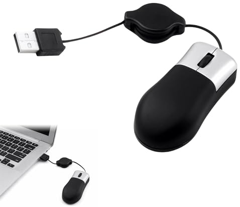 Mechioo Mini Mouse for Laptop Retractable Cable Small Computer Mouse Black Wired Mouse for Laptop USB Mouse Portable Travel Mouse for Laptops PC Computer (60cm)