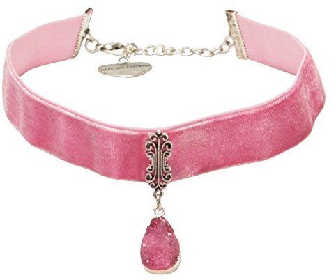 Alpenflüstern Trachten-Samt-Kropfband breit mit Trachten-Druse - nostalgische Trachtenkette enganliegend, Kropfkette elastisch, eleganter Damen-Trachtenschmuck, Samtkropfband rosé-rosa DHK197