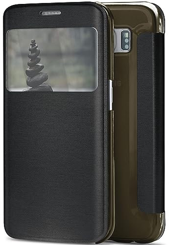 moex Praktische Handyhülle mit Sichtfenster passend für Samsung Galaxy S6 Edge | Starker Komplettschutz - elegant, besonders dünn und sicher, Schwarz