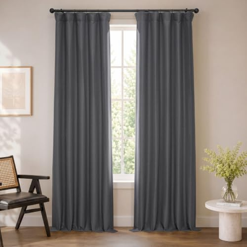 HPD Half Price Drapes Bellino Textured Faux Linen Room Darkening Curtains 120 Inches Long (1 Panel), Curtains for Bedroom & Living Room, 50W x 120L, Smoked Truffle
