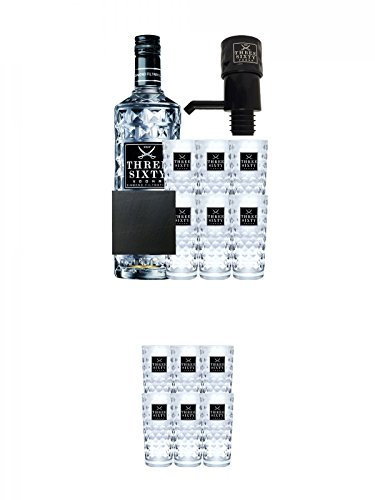 Three Sixty Vodka 3,0 Liter + 6 Three Sixty Gläser + Pumpe + Schieferuntersetzer + Three Sixty Vodka Gläser 6er Karton