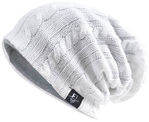 VECRY Herren Slouchy Stricken Übergroße Beanie Skull Caps Künstlerische Hüte, Kabel-Weiß, M