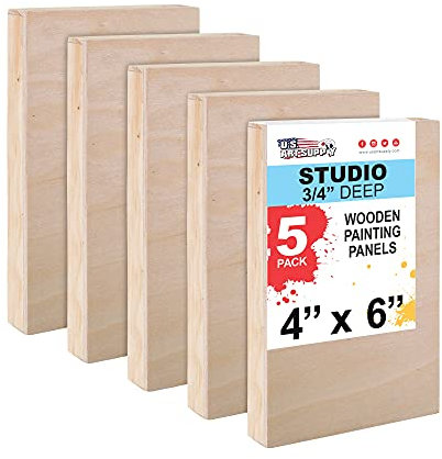 U.S. Art Supply 4 x 6 Birch Wood Paint Pouring Panel Boards, Studio 3/4 Deep Cradle (Pack of 5) - Artist Wooden Wall Canvases - Painting Mixed-Media Craft, Acrylic, Oil, Watercolor, Encaustic
