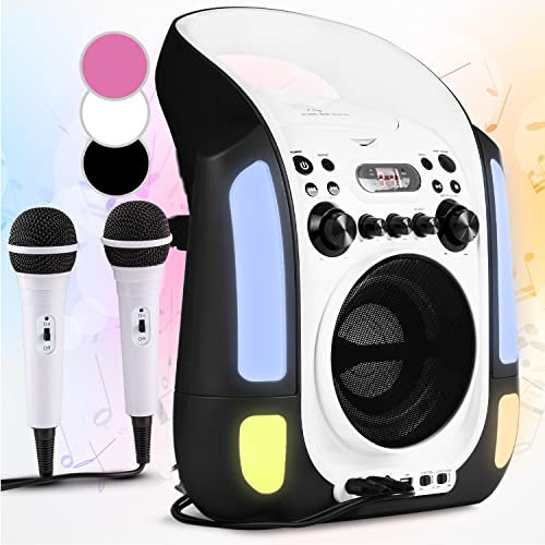 Auna KTV Karaoke Musikbox mit Mikrofon, Tragbare Karaoke-Maschine mit 2 Mikrofonen, CD Player & Lautsprecher, Partybox für Kinder & Erwachsene, LED-Display, Karaoke Anlage mit RCA-Video/AUX/USB