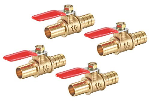 uxcell Ball Valve Shut-Off Valve, 12mm Hose Barb to 12mm Hose Barb, Hose Pipe Tube Fittings, 180 Degree Operation Handle, Brass Valve, Pack of 4