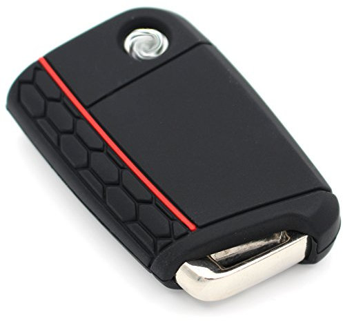Schlüssel Hülle VB für 3 Tasten Auto Schlüssel Silikon Cover Schlüsselhülle Etui Schutzhülle (.Schwarz Rot)