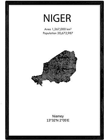 Poster von Niger. Blätter von Ländern und Kontinenten. A4-Format mit Rahmen