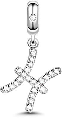 GNOCE Sternzeichen Charms Constellation Charms Anhänger Sterling Silber Sternzeichen Dangle Charms mit Zirkonia fit für Armband/Halskette Frauen Mädchen (Fische)
