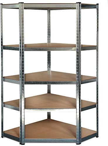 Ondis24 Metallregal Lagerregal Eckregal XXL 90x90x180(H) cm, Ecky Schwerlastregal bis 875kg, 5 Böden höhenverstellbar, verzinkt (XXL Eckregal)