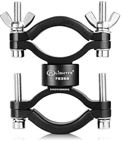 LIGHTFE Bicycle Light Mount, Bike Light Mount Bracket Use of Aluminum Alloy Material, Adjustable Big Fork Special for Big Size Hight Lumens Light, 360o Rotation Clips Holder and Battery Nuts