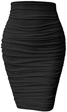 YMDUCH Women's High Waist Ruched Bodycon Tight Casual Pencil Skirt Black