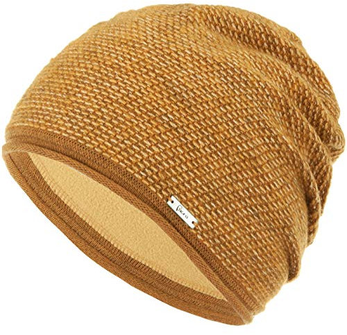 Faera Wintermütze Mütze Damen Beanie Mädchen warm gefüttert Haube Fleecefutter Winter Strickmütze Herren One-Size 32, Farbe:Senf