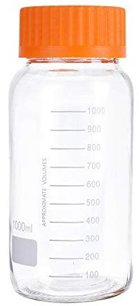 Moonetto 3 Pack Pyrex 1000 mL Wide Mouth Graduated Round Reagent Media/Storage Lab Glass Bottle With GL80 Orange Polypropylene Screw Cap