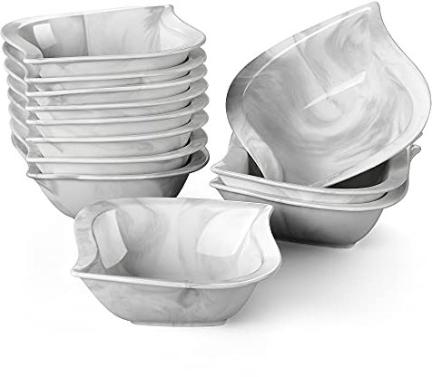 MALACASA, Serie Elvira, 12 tlg. Set Marmor Porzellan 5,5 Zoll / 13,5 * 13,5 * 5cm Schüssel Schalen Müslischüssel Reisschüssel Salatschüsseln Dessertschalen Bowl für 12 Personen