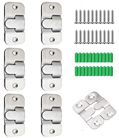 Stainless Steel Premium Flush Concealed Mount Brackets, Universal Furniture Connector Z Clip Bracket for Pictures Mirrors Frames etc. (6 Pairs Small)