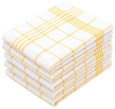 ZOLLNER 5 paños de Cocina de piqué Muy absorbentes, 50x70 cm Cuadros Amarillos