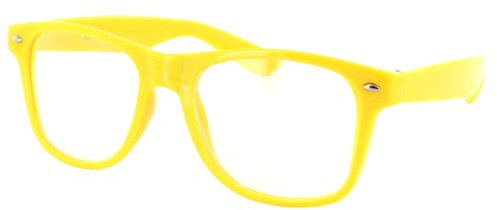 Alsino Nerd Brille ohne Stärke Karneval Fasching Sonnenbrille Schwarz Hornbrille für Kostüm Accessoires Modebrille (klar), (gelb)