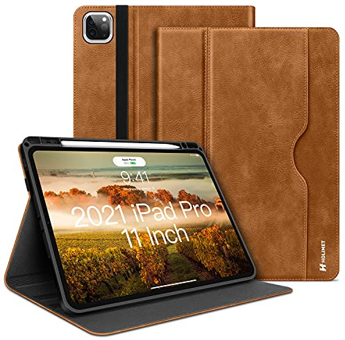 HOLIMET iPad Pro 11 Hülle 2021 4/3/2. Generation Hülle 2021/2020 mit Stifthalter, PU-Leder Schutzhülle TPU Rückseite Stoßfest, Auto Schlaf/Wach, Koppeln/Kabelloses Laden für iPad Pro 11 Zoll (Braun)