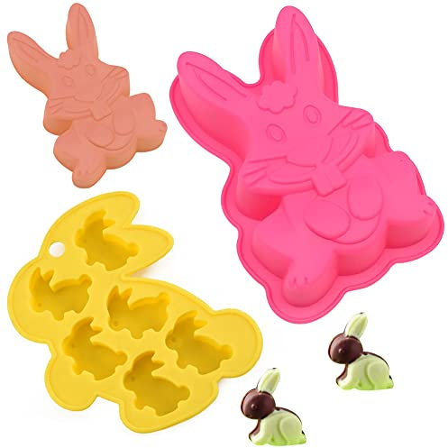 MEZHEN Moules en Silicone Pâques Moulle Silicone Lapin de Pâques Moules à Gâteaux 3D Moules à Pâtisserie Chocolat Savon Antiadhésif Moule de Cuisson Lapin 2 Pièces
